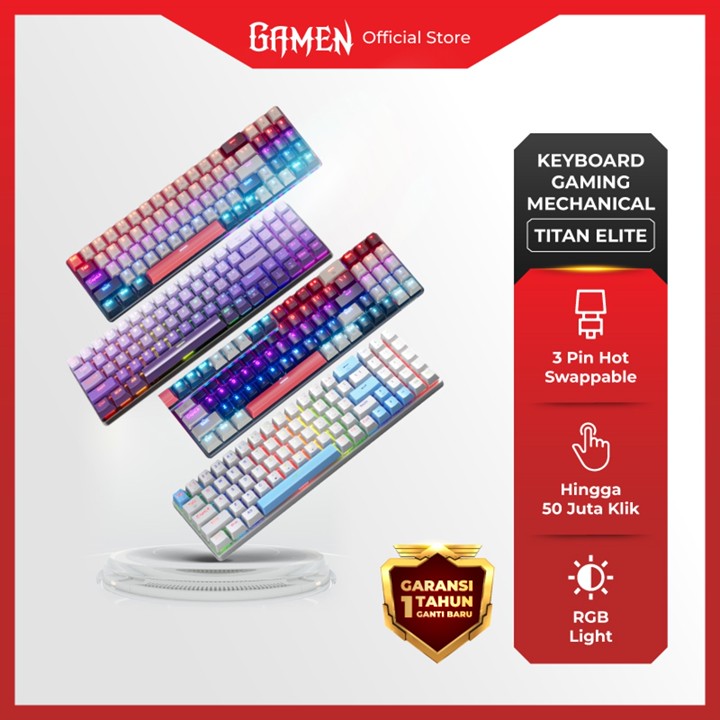 GAMEN Titan Elite Keyboard Mechanical 78 Keys – RGB Light, 3 Pin Hot-Swappable, Ergonomic Design, Full Anti-Ghosting, Keyboard Gaming Mekanik Original