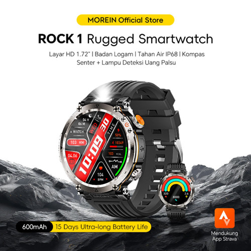[Lampu + UV] Morein Rock 1 Smartwatch Layar HD 1.72” Tahan Air IP68 Badan Logam 