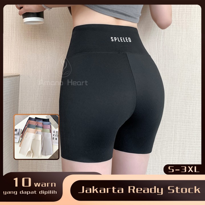 Amanoheart Celana Pendek Olahraga Nilon leggings wanita yoga shorts sport gym Running hotpants Berpinggang Tinggi Melangsingkan Tubuh Comfortable Jakarta Ready Stock