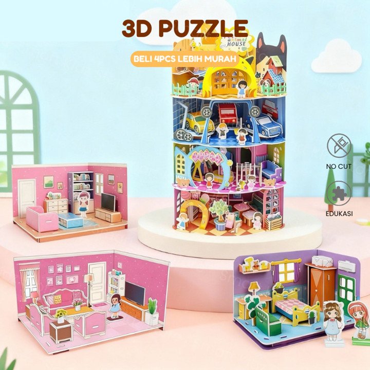 Mainan Anak Puzzle 3D Rumah Foam DIY Edukasi Bahan Foam Pape
