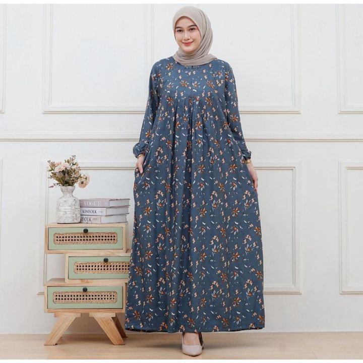Gamis Rinti Rayon Premiun Motif Bunga Kekinian.