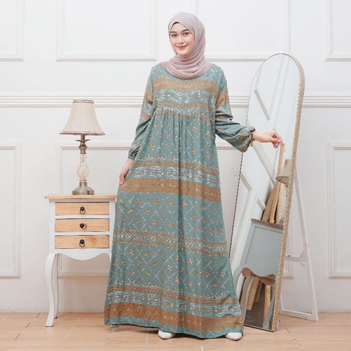 Gamis Rayon Premium Motif Etnik ukuran Jumbo.