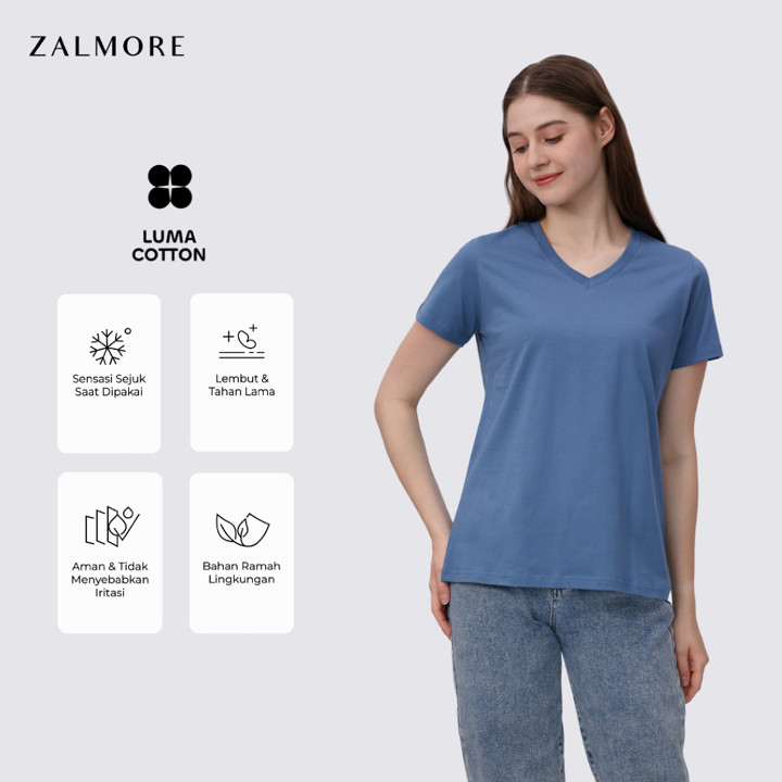 Zalmore Women Vneck Pastel Series T-Shirt | LUMA Cotton™ Premium - Kaos Wanita Kerah V Lembut Ringan Sejuk Anti Nerawang