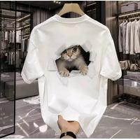 (COD)Kaos Putih/Hitam dengan Desain Unik "Kucing Mengintip d