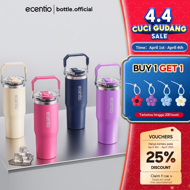 [Premium] ecentio tumbler 900ml tumbler tahan dingin 24 jam Mug kopi tahan panas dengan sedotan stainless steel 304 vacuum Insulated botol minum stainless aesthetic Portable Car Thermos
