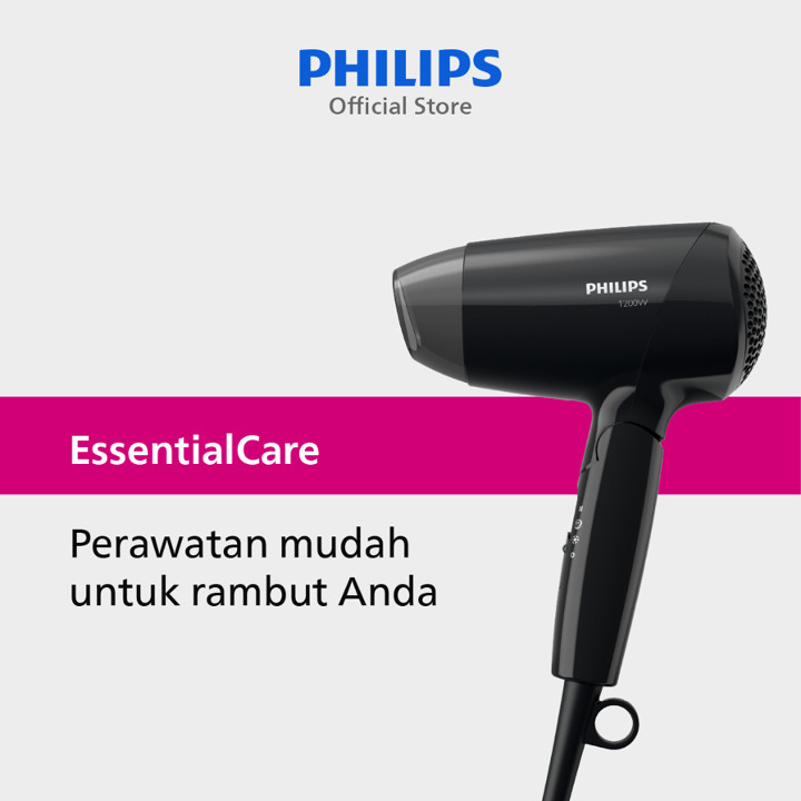 Philips | Hair Dryer EssentialCare | Pengering Rambut | Powerful Drying Melindungi Rambut dengan ThermoProtect Teknologi | Hitam | BHC010/12