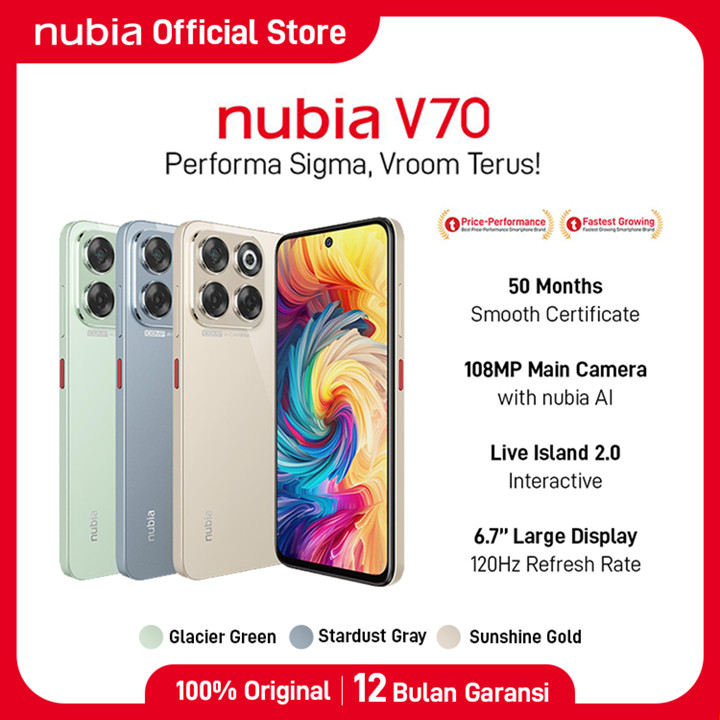 nubia V70 NFC RAM 8GB+12GB ROM 256GB 108MP Ultra Clear Camera 5000 mAh 33W Fast Charging 6.7FHD+ Ultra Smooth Display Garansi Resmi Android