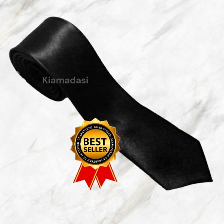 KIAMA - Dasi Hitam Polos Satin 3 Inchi 7,5cm Dewasa Kerja Ka