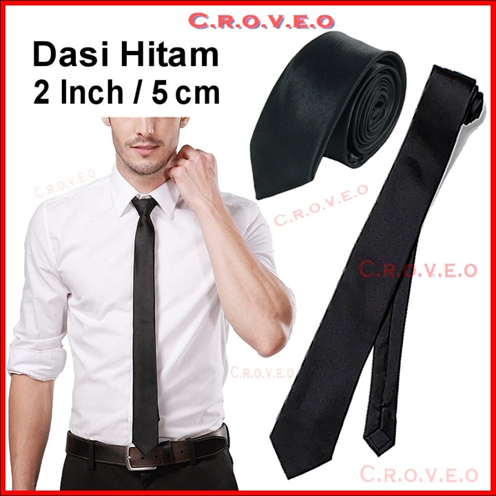 Dasi Polos Panjang Slim Pria Hitam 5 cm 2 Inch Fit Slimfit K