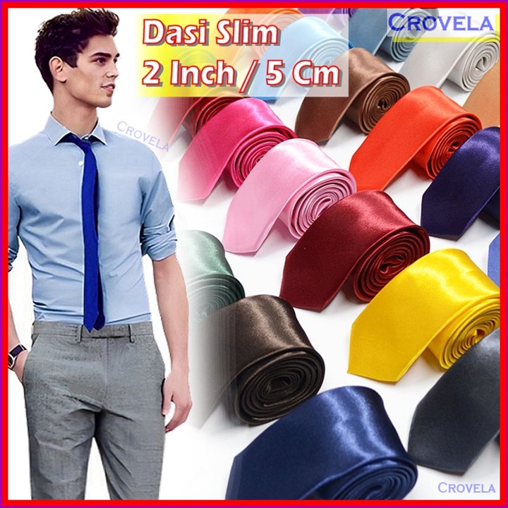 Dasi Slim Fit Pria Hitam Polos 5 cm 2 Inch SlimFit Kantor Me