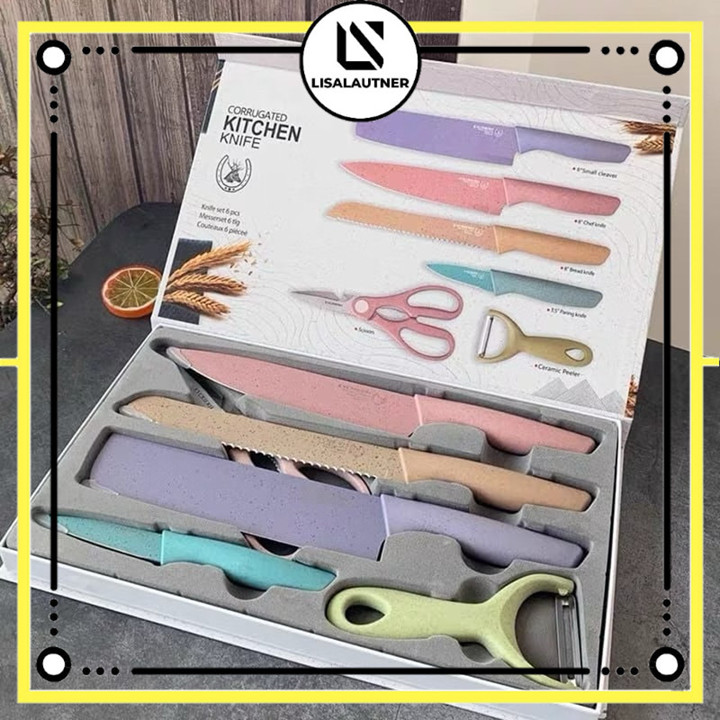 Set Pisau Dapur 6 in 1 Stainless Steel Anti Lengket Lapisan 