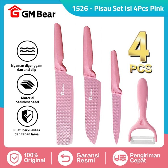GM Bear Pisau Dapur Diamond Set (4 in 1) 1526 - Pink Diamond
