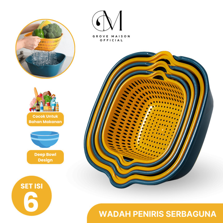 GROVE MAISON Saringan Sayur Buah Baskom Plastik Pencuci Bask