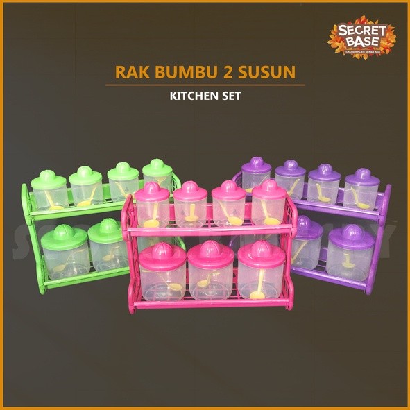 RAK BUMBU 2 SUSUN - Bonus 7 Toples dan Sendok / Rak Sambal G