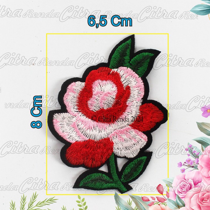 (Per Pcs) AP717 Iron Patch Bunga Mawar Motif  Cantik / Bordi