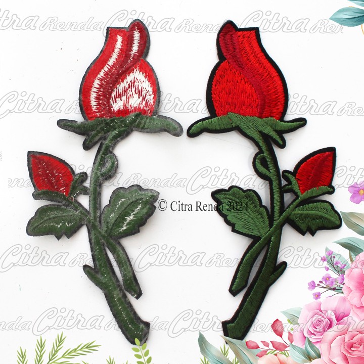 (Per Pcs) AP714 Iron Patch Bunga Mawar Cantik / Patch Bordir