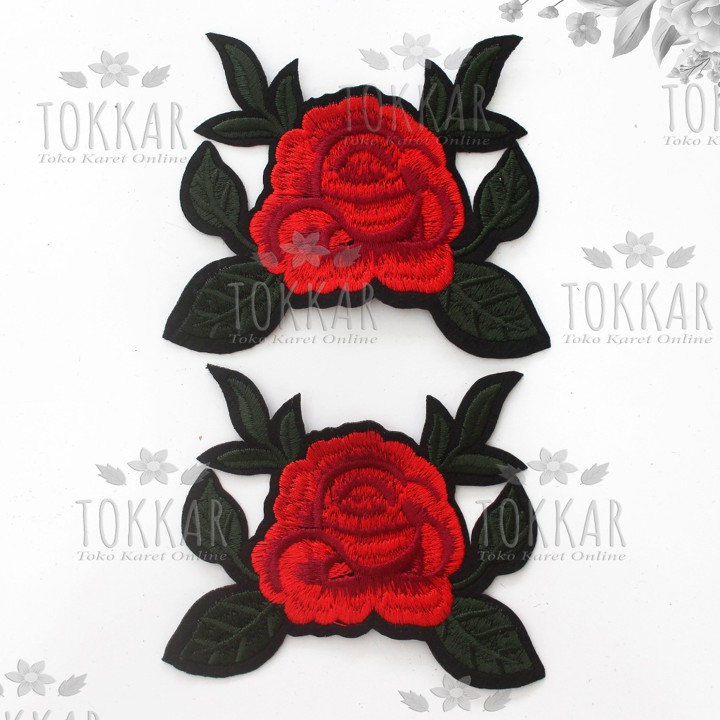 (Per Pcs) AP718 Iron Patch Bunga Mawar Cantik Daun Hijau Lum