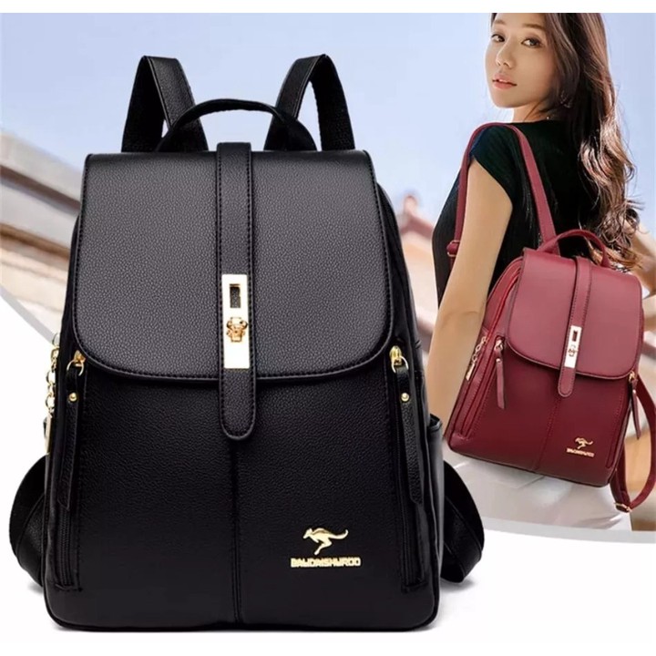 COD - TAS RANSEL WANITA KULIT PU LEATHER  BACKPACK NEW ARRIV