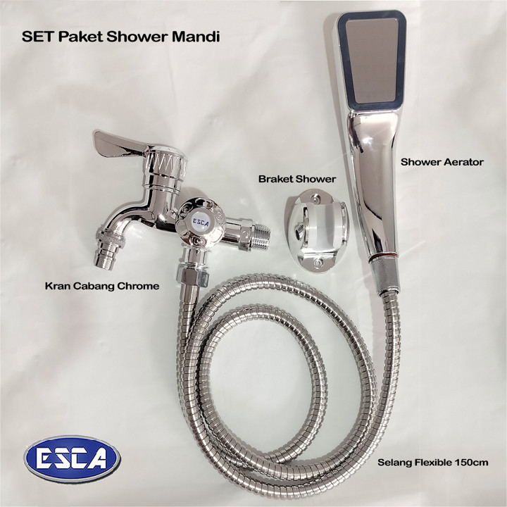 ESCA Paket Komplit Kran Chrome Shower Mandi Shower Aerator