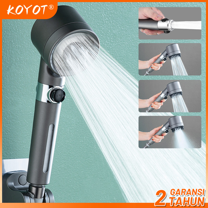 KOYOT Abu-abu Hand Shower Mandi Multifungsi 3 Mode Adjustable Jet Shower Kamar Mandi Full Set 1/2 Inch dengan Inti Filter PP Cotton / Selang Fleksibel / Shower Holder