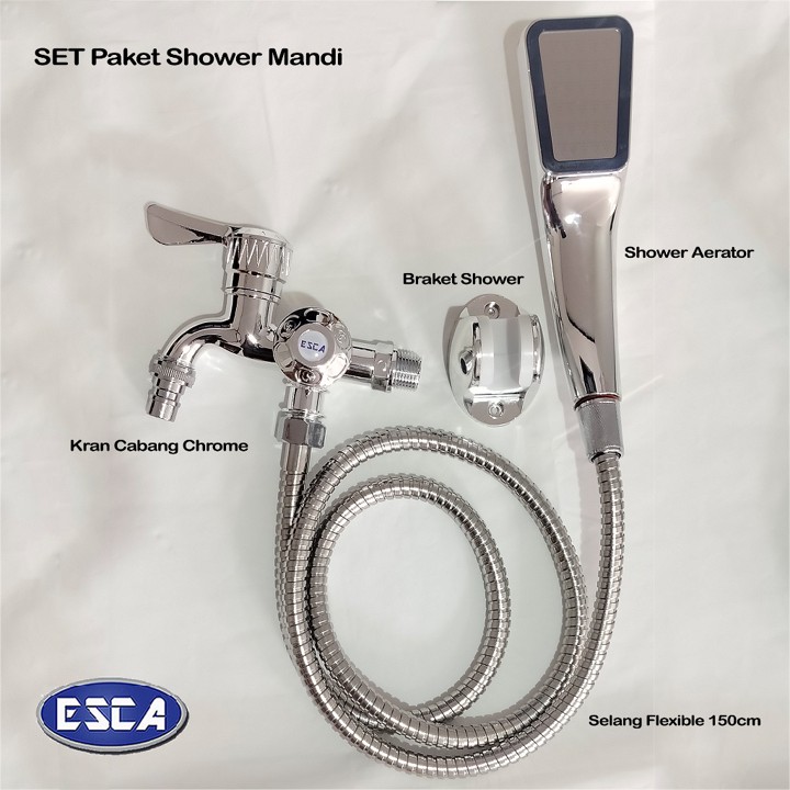 (SerbaSerbi) Paket Hemat Mandi ESCA  Kran Chrome Shower Aera