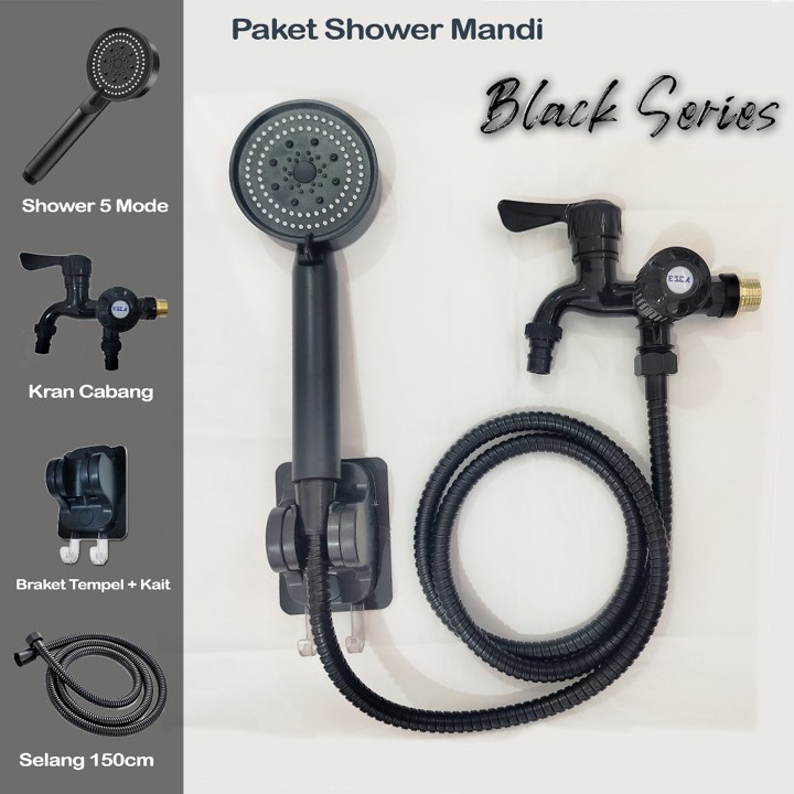 (KIM) Set Kran Shower Mandi Hitam Premium 5 Mode Black Serie