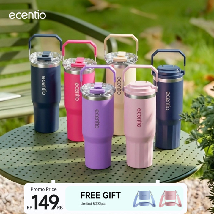 ecentio Tumbler Stainless 900ml Portable Thermos Botol Minum Besar Dengan Tas Tahan Panas Dingin 24 Jam Aesthetic Lucu Termos Air Panas Kopi Dengan Sedotan Cocok Untuk Sekolah Anak Laki-Laki