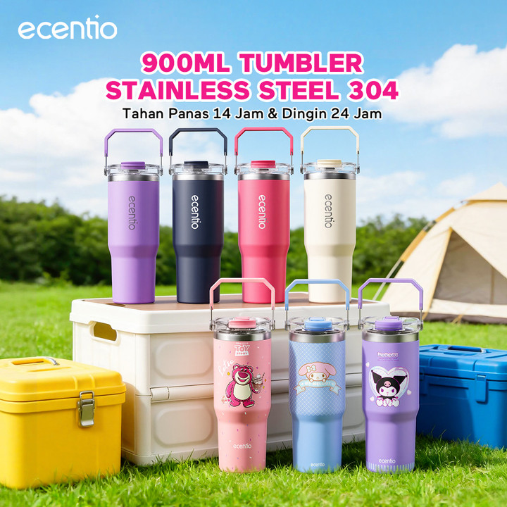 [Gratis Aksesoris] Ecentio tumbler minum stainless tumbler tahan panas dingin 24 jam 900ml premium botol minum aesthetic besar   tahan digin 24 jam 900ml mug kopi tahan panas vacuum Insulated botol minum stainless aesthetic anti tumpah
