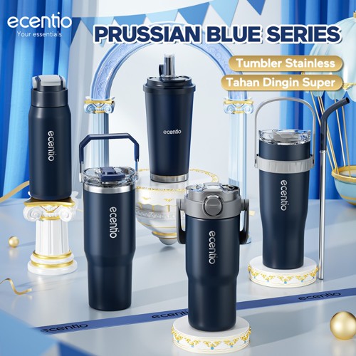 [Prussian Blue Series] ecentio Tumbler Stainless Vacuum Insulated Tahan Digin 24 jam Tumbler Sedotan Dengan Tutup Tumbler Premium Quality Portable Tumbler Es Batu Tahan Lama