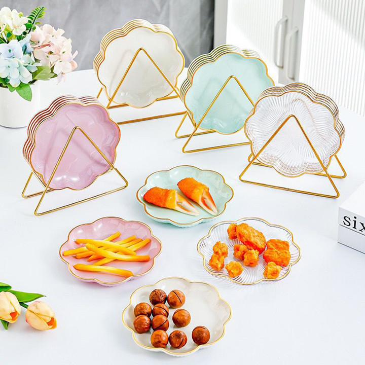 DNICE Flower Piring Saji Set / plate kue cemilan / Dessert Small Plate Piring Kecil Dengan Rak Piring