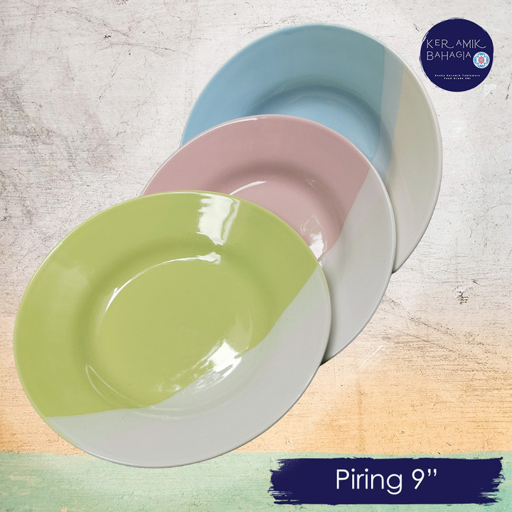 Piring Keramik 9 inch / 9" Toyoki Pelangi / Two Tone / 2 War