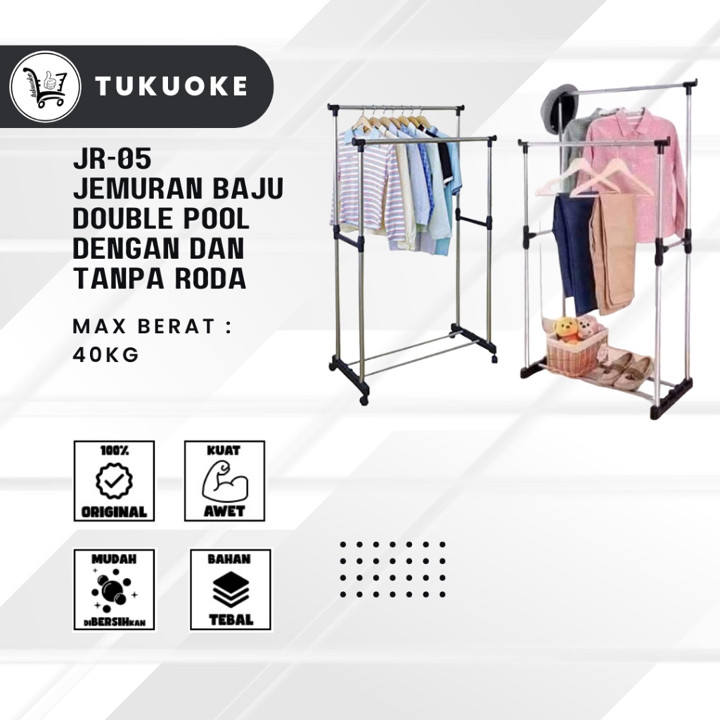 [JR-05] JEMURAN BAJU DOUBLE POOL RAK BESI STAINLEES / JEMURA