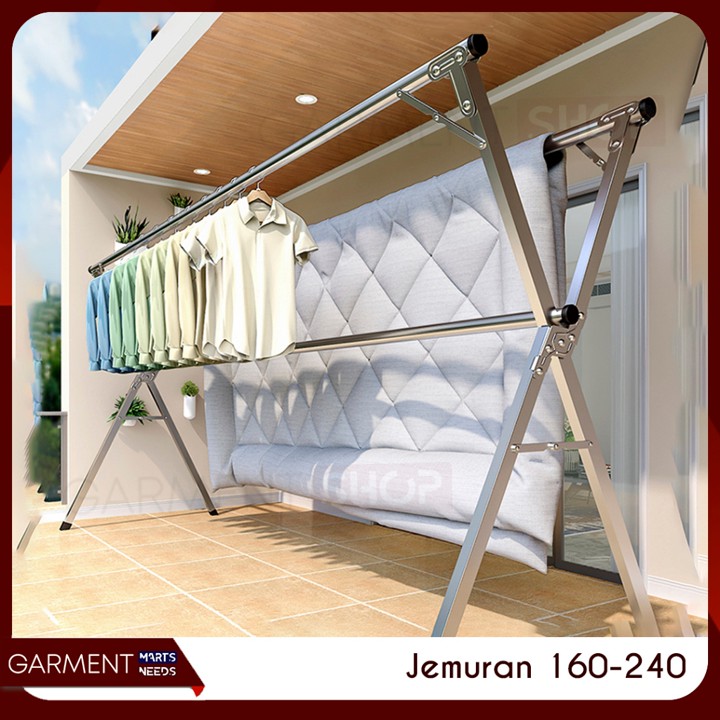 Jemuran Baju Handuk Outin Lipat Tekuk Stainless Steel Anti K