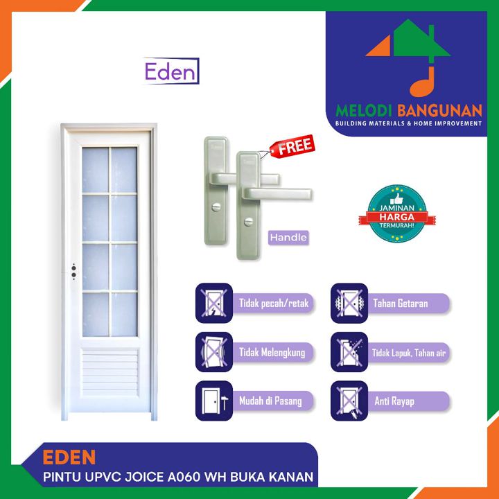 Eden - Pintu Kamar Mandi Wc Upvc Joice A060 WH Buka Kanan Wh