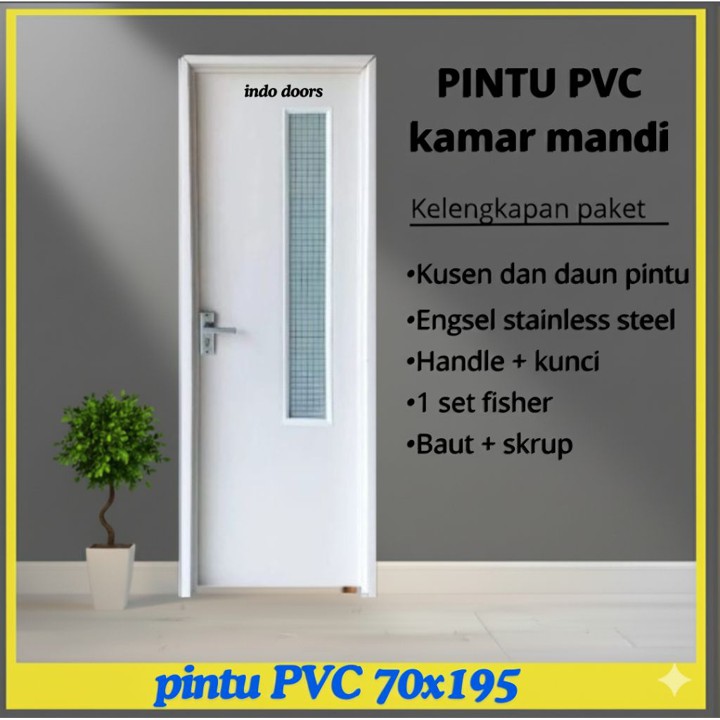 INDO DOORS - Pintu Kamar Mandi PVC Plastik Estetik Long Kaca