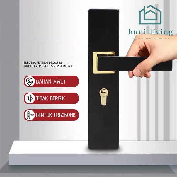 Kunci Handle Set Gagang Pintu Utama Minimalist Emas Black Do