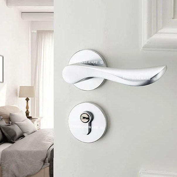 Kunci Pintu Full Handle Set Gagang Pintu Lengkung Putih Silv
