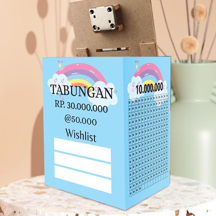 Celengan Gembok Kunci Tabungan Kayu Wishlist Target 30 Juta 