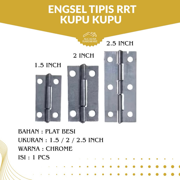 Engsel Tipis RRT Kupu Kupu 1.5 / 2 / 2.5 Inch (1 Pcs) Engsel