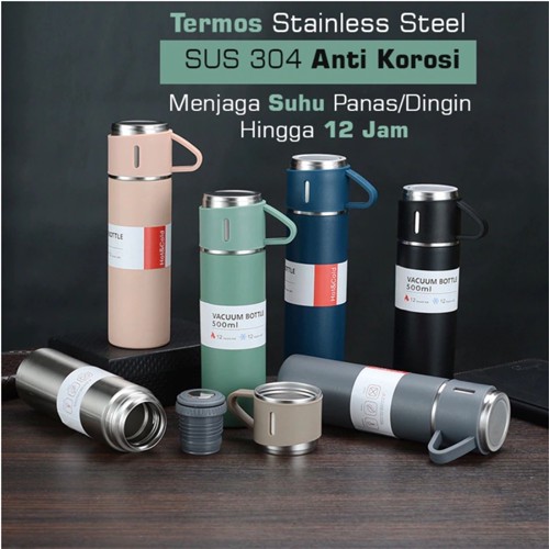 Termos Sultan Vacuum Flask Set / Botol Minum Cangkir Premium 500 ML Panas Dingin TAKASIMURA STORE