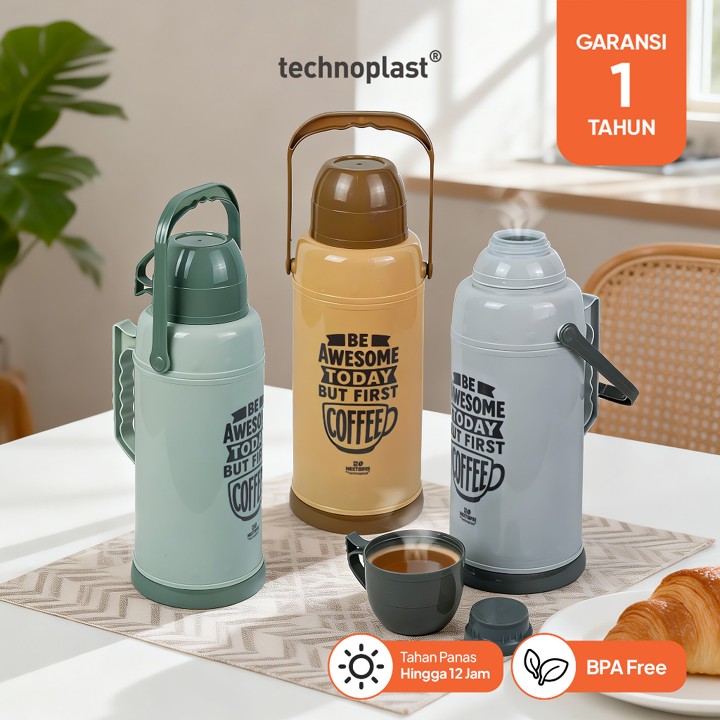 Technoplast Termos Air Panas Dengan Pegangan | Next Plastic Coffee Vacuum Flask 2.0L