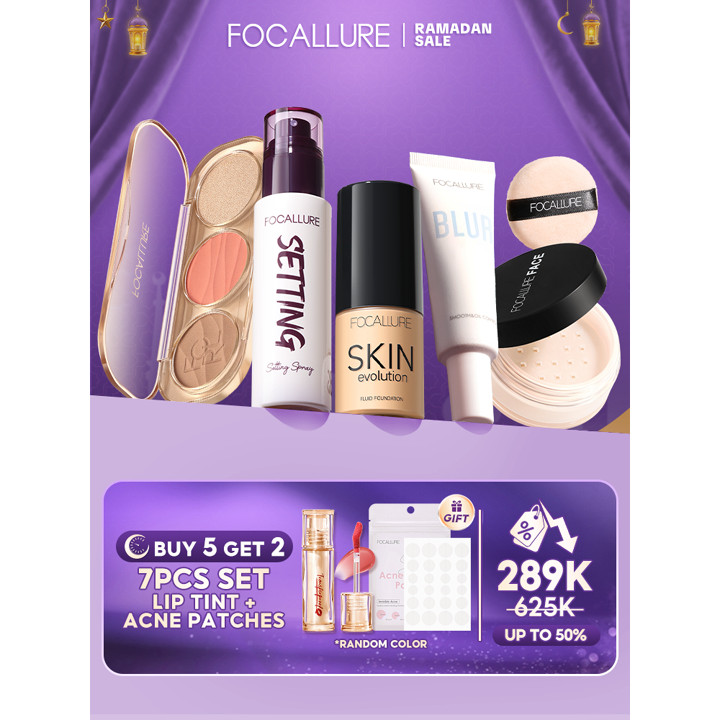 [25 RAMADAM SET]FOCALLURE 7pcs Set Lip Tint Foundation Powde