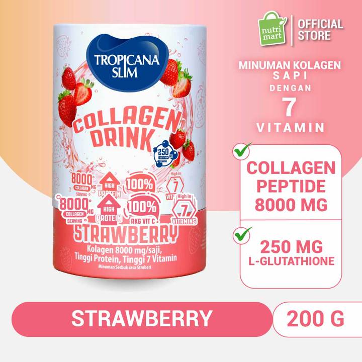 Tropicana Slim Collagen Drink Srawberry 200 g (paper tube) with Gluthatione - Kolagen Bebas Gula dengan rasa strawberry nikmat untuk kesehatan dan kekenyalan kulit