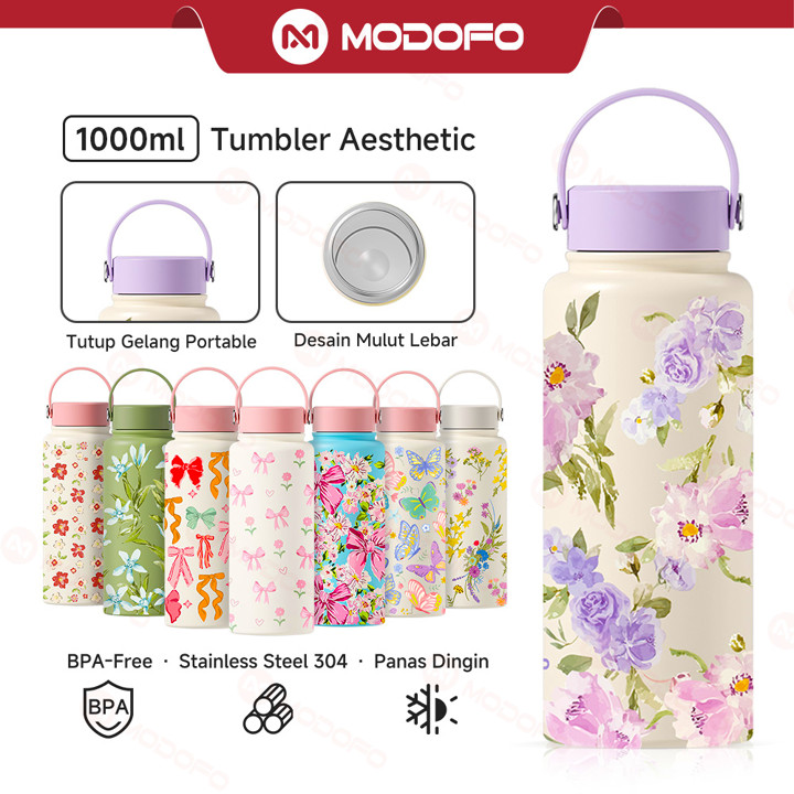 MODOFO Tumbler Stainless Botol Minum Aesthetic Tumblr 1000ml Lucu Tumbler Tahan Panas Dingin 24 Jam Kopi Termos Air Panas Hampers