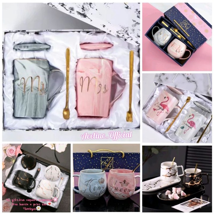 Aveline Hampers Gelas Marble Glass Couple / Canada Marble Mug Gift Box / Gelas Marble Tutup / Hampers Glass Marble / Gift Box Gelas Marble / Mira Marble Glass Set / Couple Marble Glass Set / Kado Pernikahan