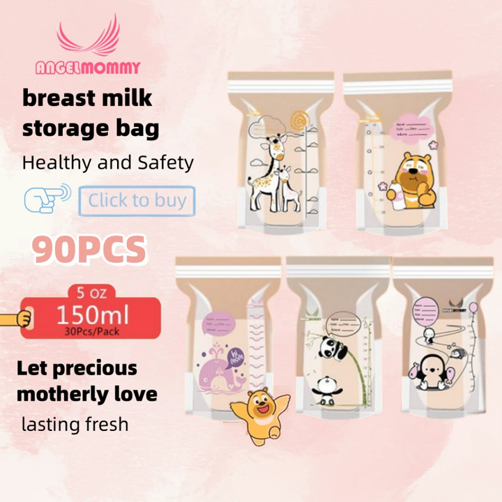 90PCS 150ml Kantong ASI Breast Milk Plastik Asi Double Lock Asi kantung asi Tas ASI Sekali Pakai Breastmilk Storage Bag CND