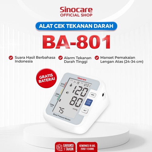 Sinocare BA-801 Tensimeter Monitor Tekanan Harian Alat Tensi Darah Digital Pengukur Bahasa Indonesia