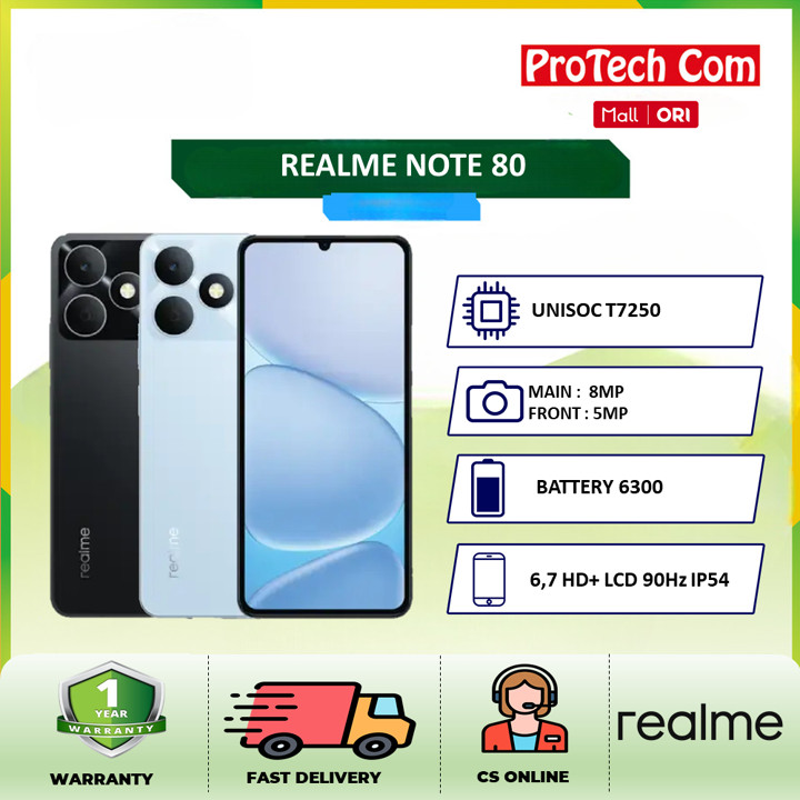 [New] realme Note 80 4GB+8GB/128GB Baterai Besar 6300mAh IP54 Tahan Air - Garansi Resmi