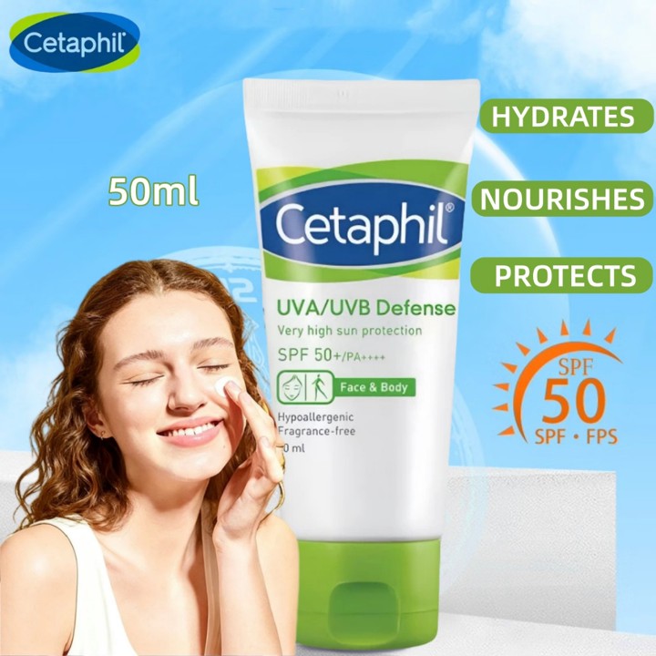 *COD&EXP 2028* Cetaphil UVA/UVB Defense sunscreen SPF50+ PA++++ 50ml / Tabir Surya Sunblock untuk Perawatan Wajah / Lindungi Kulit Lembutmu dari Sinar Matahari