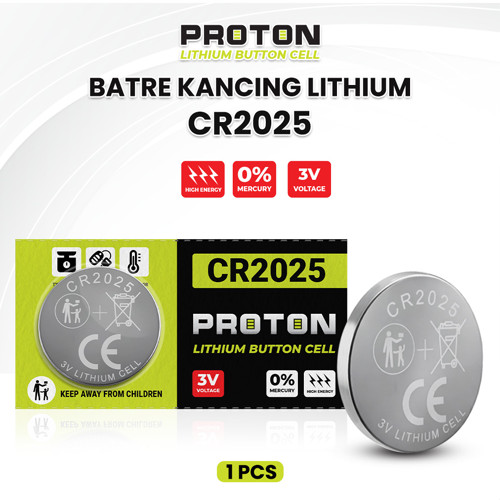 PROTON Baterai CR2025 Kancing Lithium 3V untuk  jam tangan, 